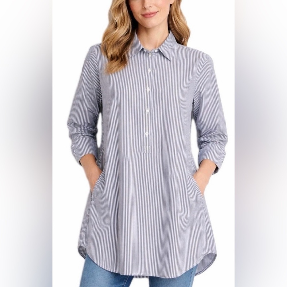 NWOT J McLaughlin Arissa Tunic Dress Cotton Striped Button-Front Purple White -S